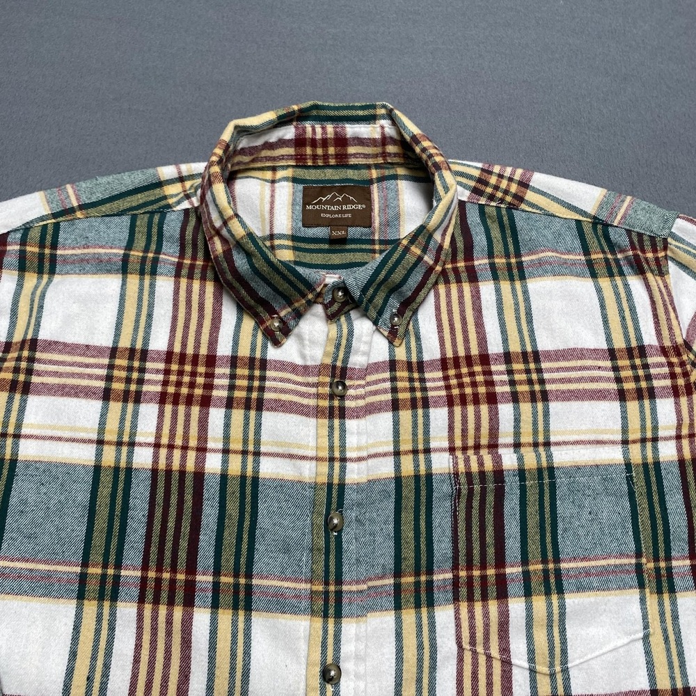 Mountain Ridge Shirt Mens 2XL Green Red Plaid‎ Flannel Button Down Long Sleeve